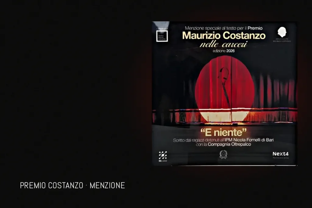 Targa della menzione speciale al testo E niente, Premio Maurizio Costanzo nelle carceri 2026 - Compagnia OltrePalco